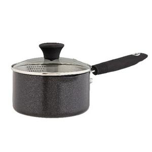Habitat Aluminium Saucepan 16cm Black With Tempered Glass Lid 1.5 Litre Capacity