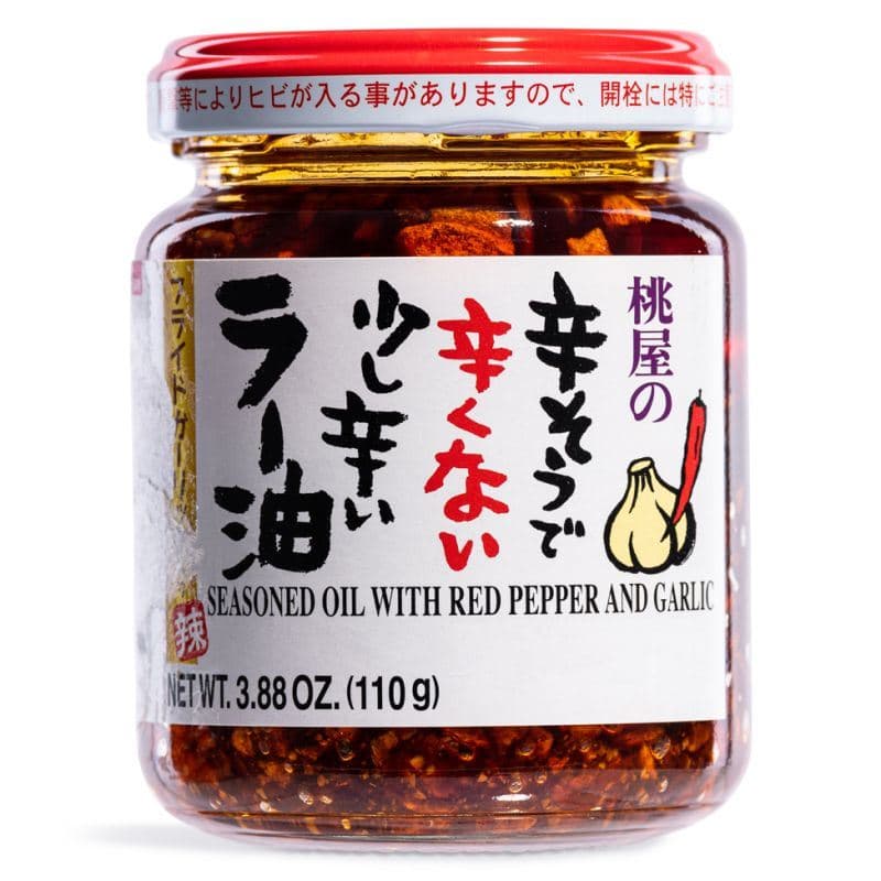 Momoya Seasoned Oil with Red Pepper and Garlic 桃屋の辛そうで辛くない少し辛いラー油