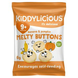 Kiddylicious melty buttons banana pumpkin 6g, imported from the UK