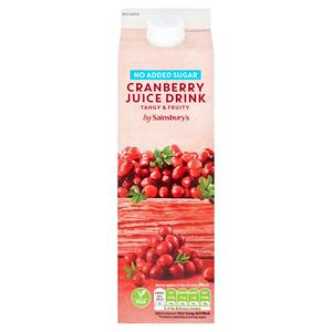 Sainsbury's cranberry juice drink no added sugar 1L (British brand)