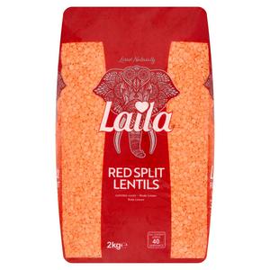Laila red split lentils 2kg bag, UK version