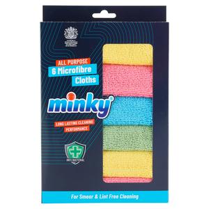 Minky All Purpose Microfibre Cloths 6 Pack 28x30cm, imported from the UK