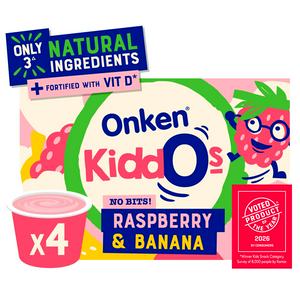 Onken Kiddos bringebær- og bananyoghurt for barn 4 x 90 g