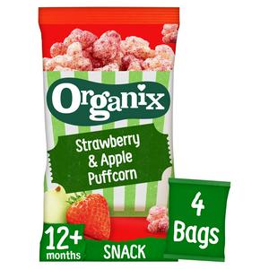 Organix Erdbeer-Apfel-Puffcorn 4x10g, importiert aus Großbritannien