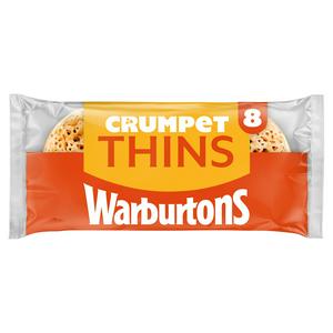 Warburtons Crumpet Thins, paquete de 8 unidades, opción de desayuno vegana (marca británica)