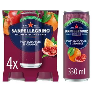 San Pellegrino Sparkling Fruit Beverage Pomegranate Orange 4 pack 330ml (British brand)