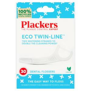 Plackers Eco Twin Line Cool Mint dental flossers x30, imported from the UK