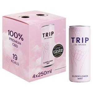 Trip CBD Infused Elderflower Mint Sparkling Drink 4x250ml (British brand)