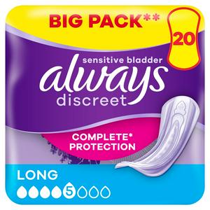 Sainsburys Always Discreet Incontinence Plus Women's Long Pads 20 Count- Buy online at McGrocer