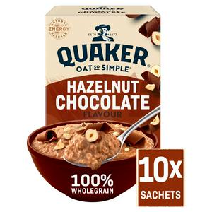 Quaker Hazelnut Chocolate Porridge Sachets 10x36g, imported from the UK