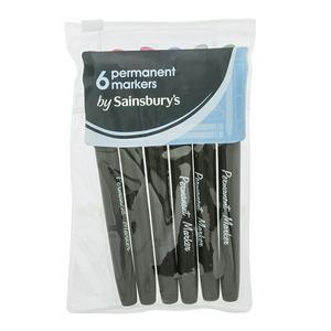Stylos marqueurs permanents fins Sainsbury's Home, lot de 6 couleurs assorties, stylos de papeterie - Acheter en ligne chez McGrocer