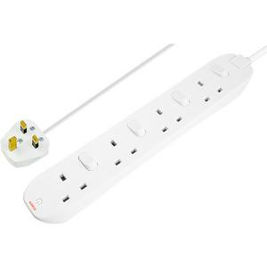 Masterplug 4 Socket Extension Lead White 2m, imported from the UK