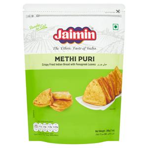 Jaimin Methi Puri stekt indisk brød 200g pakke importert, britisk versjon