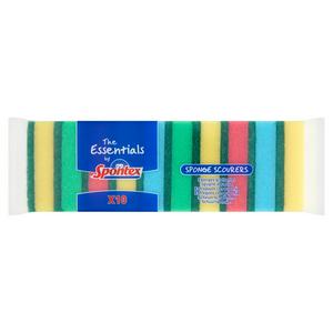 Spontex Essentials Sponge Scourers Multi-Coloured 10 Pack (British brand)
