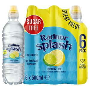 Radnor Splash lemon lime still flavoured water 6x500ml, imported from the UK