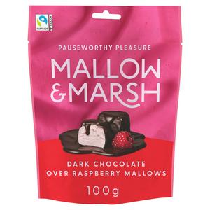 Mallow & Marsh raspberry marshmallow dark chocolate coated 100g, imported from the UK