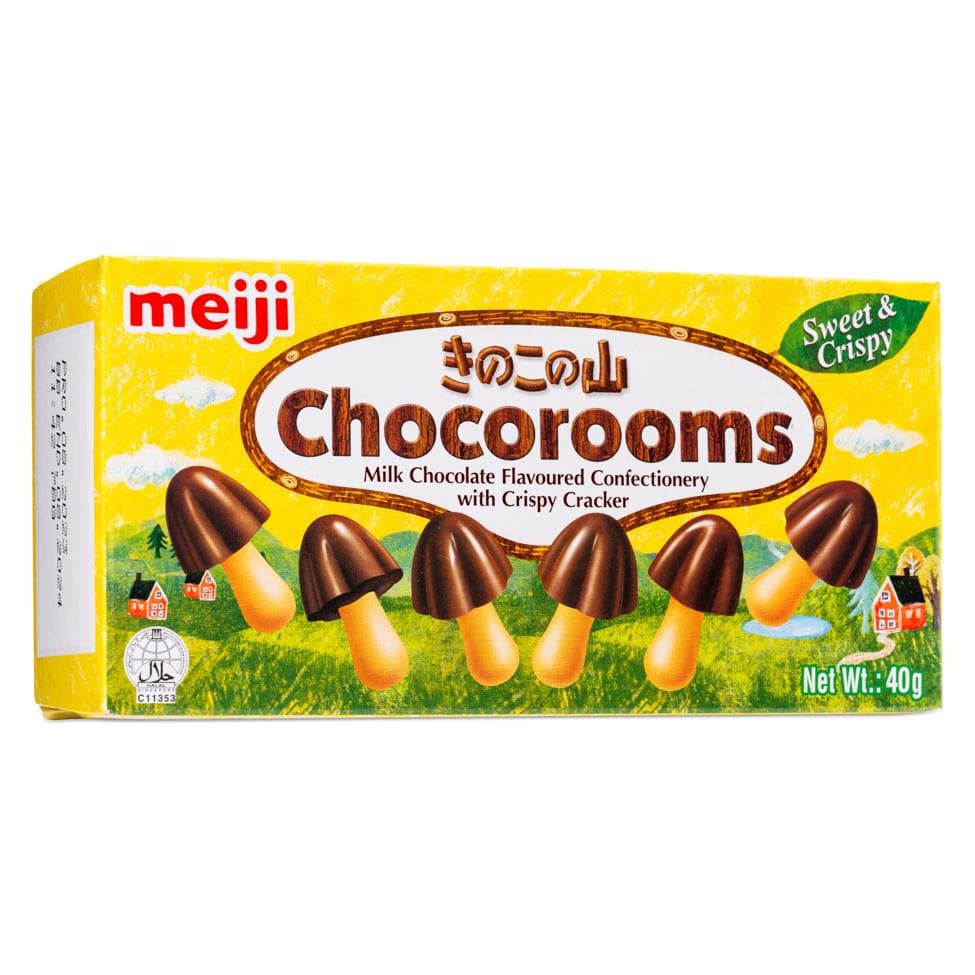 Meiji Chocorooms Milk Chocolate Flavour Confectionery with Crisp Cracker