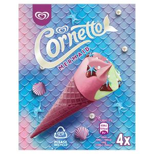 Cornetto Mermaid Raspberry Vanilla ice cream cones 4x90ml - British product