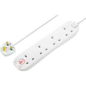 Sainsburys Masterplug 4 Socket 2m Extension Lead with Surge Protection and LED - White- Buy online at McGrocer