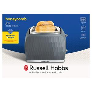 Russell Hobbs Honeycomb 2 slice grey plastic toaster, imported from the UK