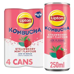 Lipton Kombucha Strawberry Mint flavoured soft drink 4 x 250ml cans, UK version