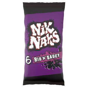 Nik Naks Rib 'N' Saucy Corn Snack Multipack x6, imported from the UK