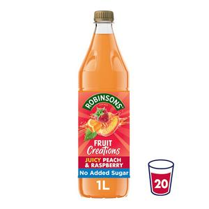 Concentrado de melocotón y frambuesa Robinsons Fruit Creations 1L, importado del Reino Unido.