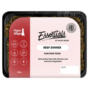 Paleo Ridge Essentials Beef Dinner Raw Dog Food 500g, imported from the UK