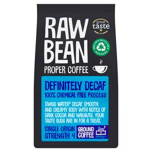Raw Bean Decaf Ground Coffee 200g, imported from the UK