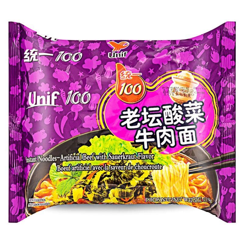 Unif 100 Instant Noodles (Artificial Beef With Sauekraut Flavour) 統一100 老壇酸菜牛肉麵