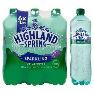 Highland Spring Sparkling Spring Water 6x1L multipack bottles, UK version