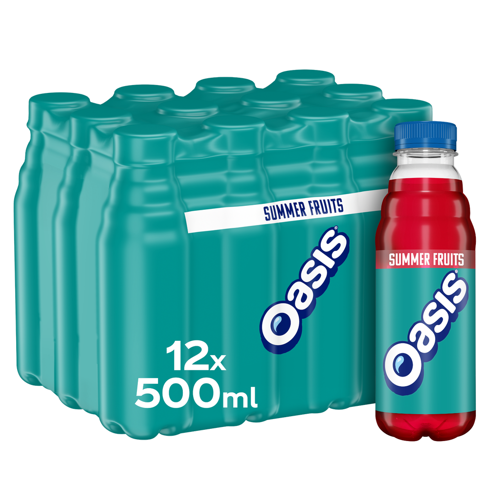 Oasis Summer Fruits juice drink 12 x 500ml bottles, imported from the UK