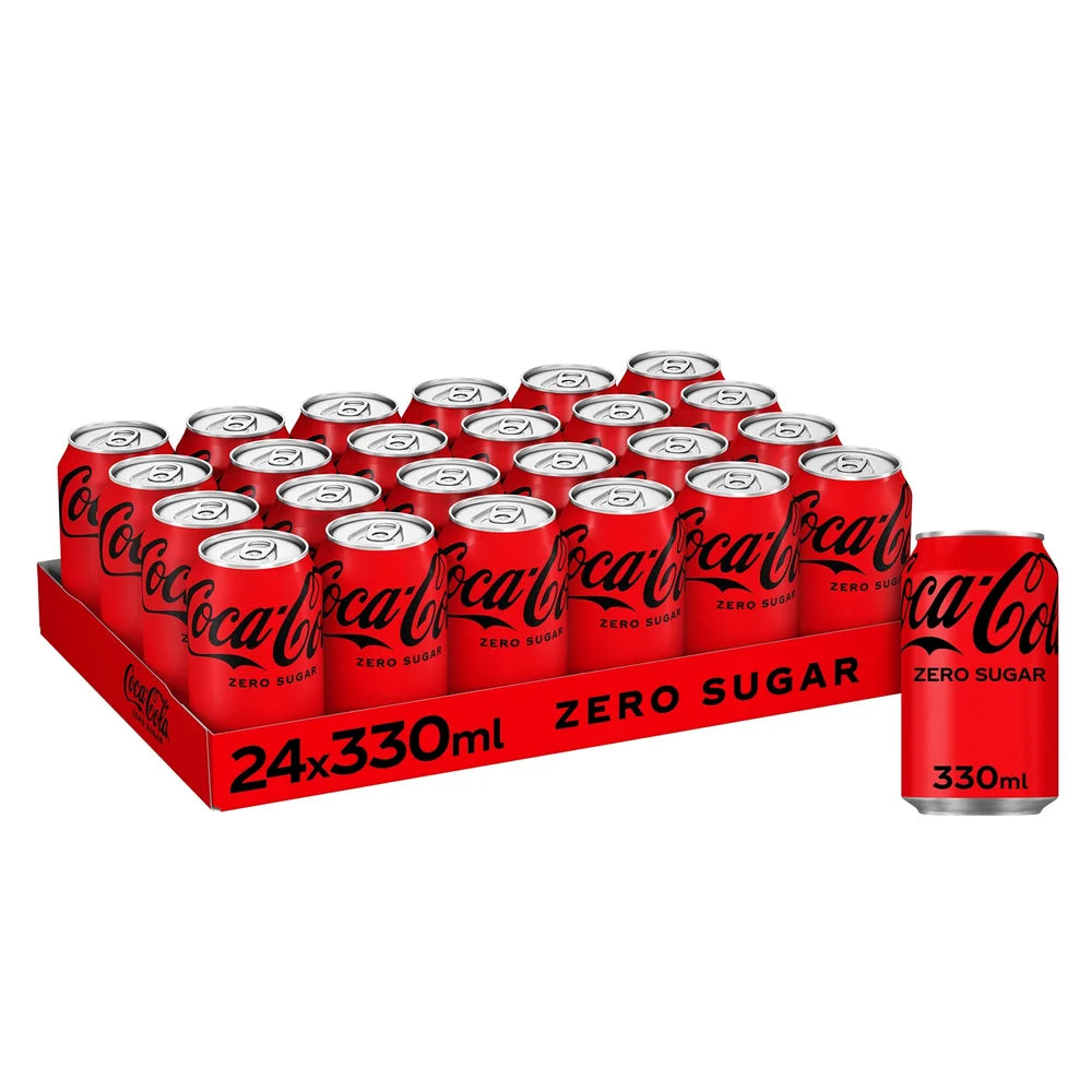 Coca-Cola Zero Sugar cola 24 x 330ml cans - British product