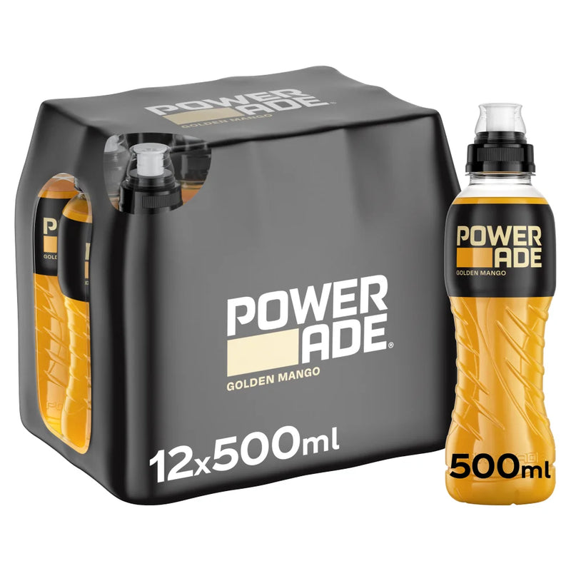 Powerade Golden Mango sports drink 12 x 500ml, imported from the UK
