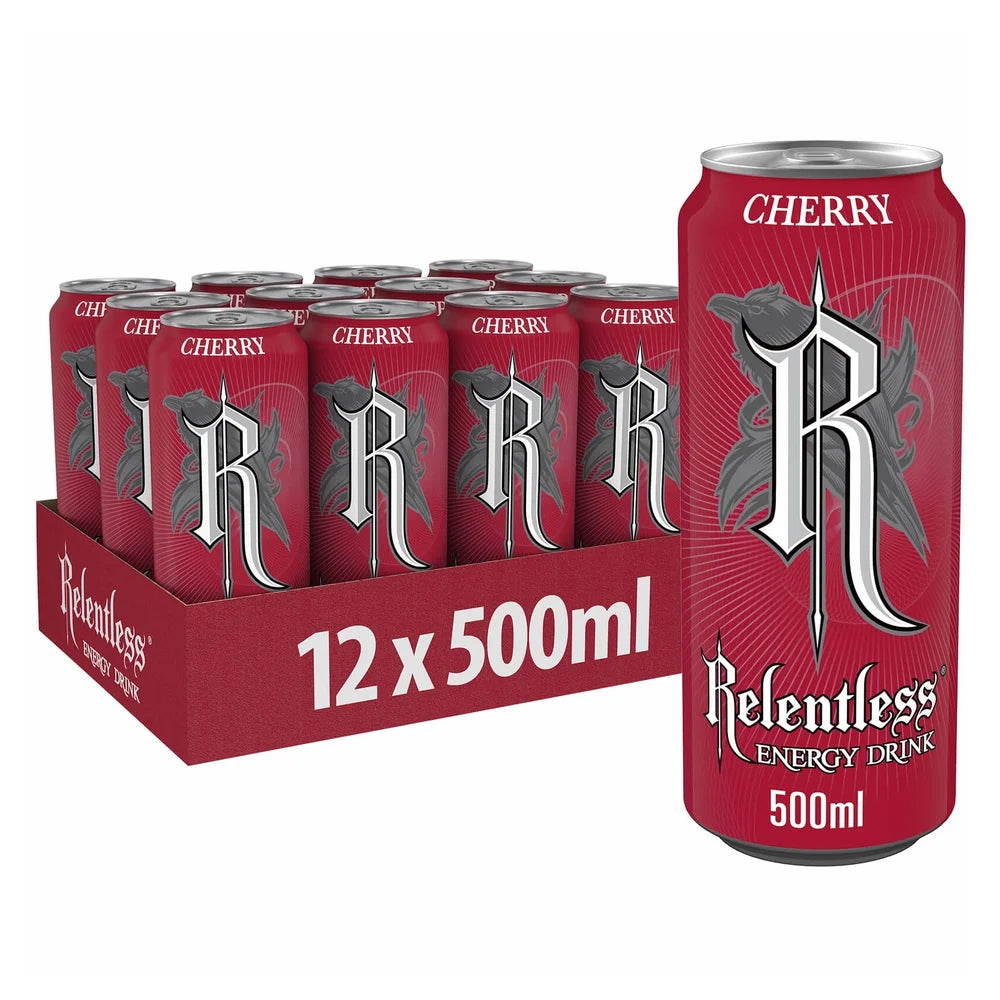 Relentless cherry energy drink 12 x 500ml, imported from the UK