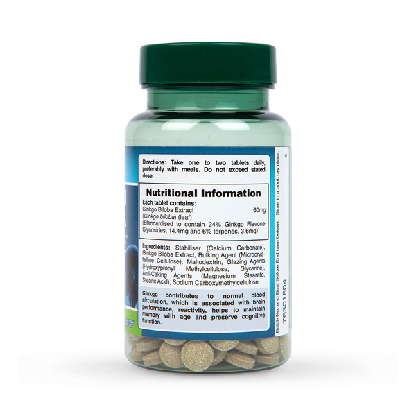 Ginkgo Biloba Tablets 120 Count 60mg for Mental Focus and Memory