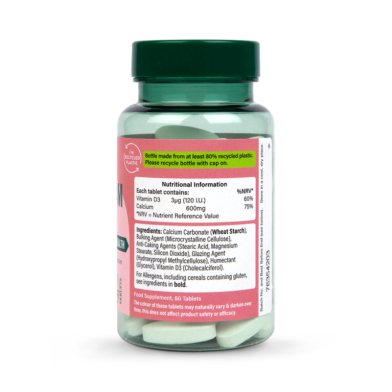 Calcium and Vitamin D3 Dietary Supplement Tablets, 600mg per Tablet, 60 Count