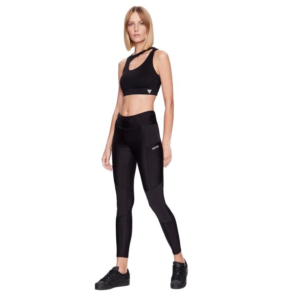 Women's Technical Leggings with Stretch Jersey Fabric, Colour Block Design, and Ergonomic Perforated Logo