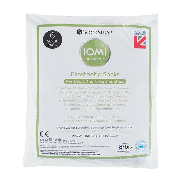 IOMI 6 Pairs Prosthetic Socks for Amputees 50 cm White