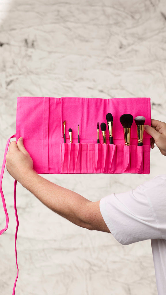 Makeup Brush Wrap - Fluoro Pink Makeup Brush Storage