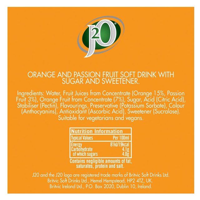 J2O Orange &amp;amp; Passion Fruit   4 x 275ml