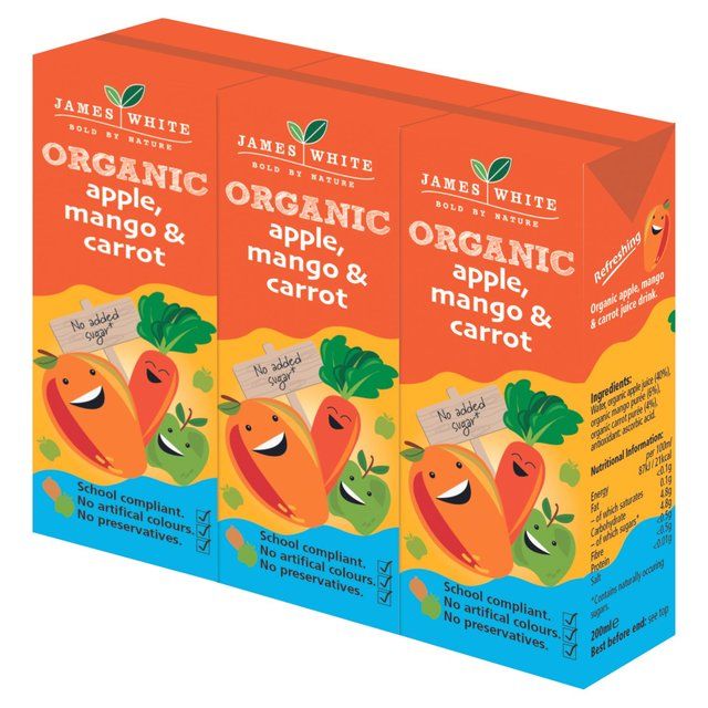 James White Organic Kids Apple Mango &amp;amp; Carrot   3 x 200ml