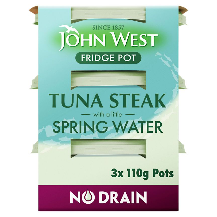 John West No Drain Kjøleskap Pot Tuna Steak med litt kildevann 3 Pack