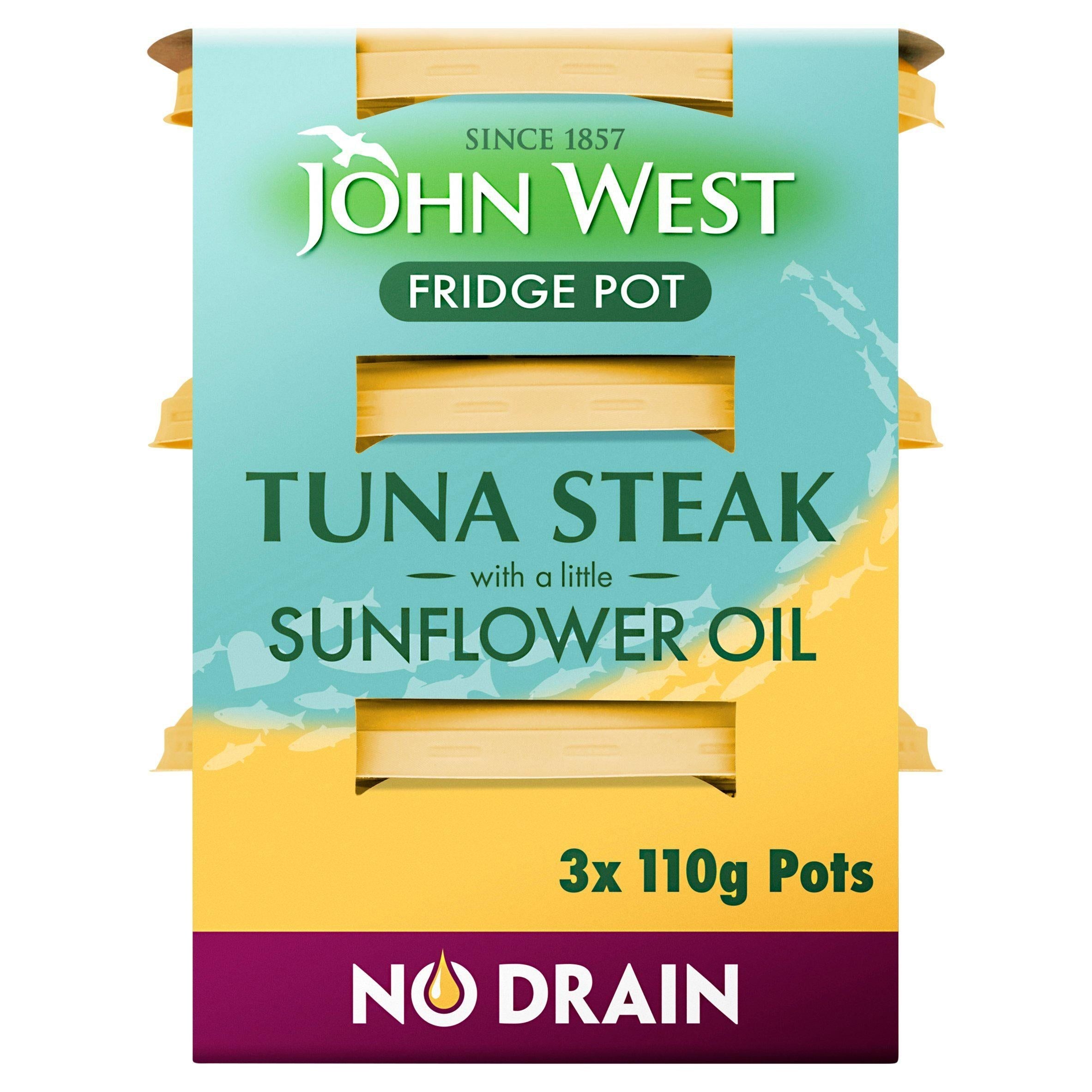 John West No Drain Fridge Pot Μπριζόλα τόνου με ηλιέλαιο 3 x 110g