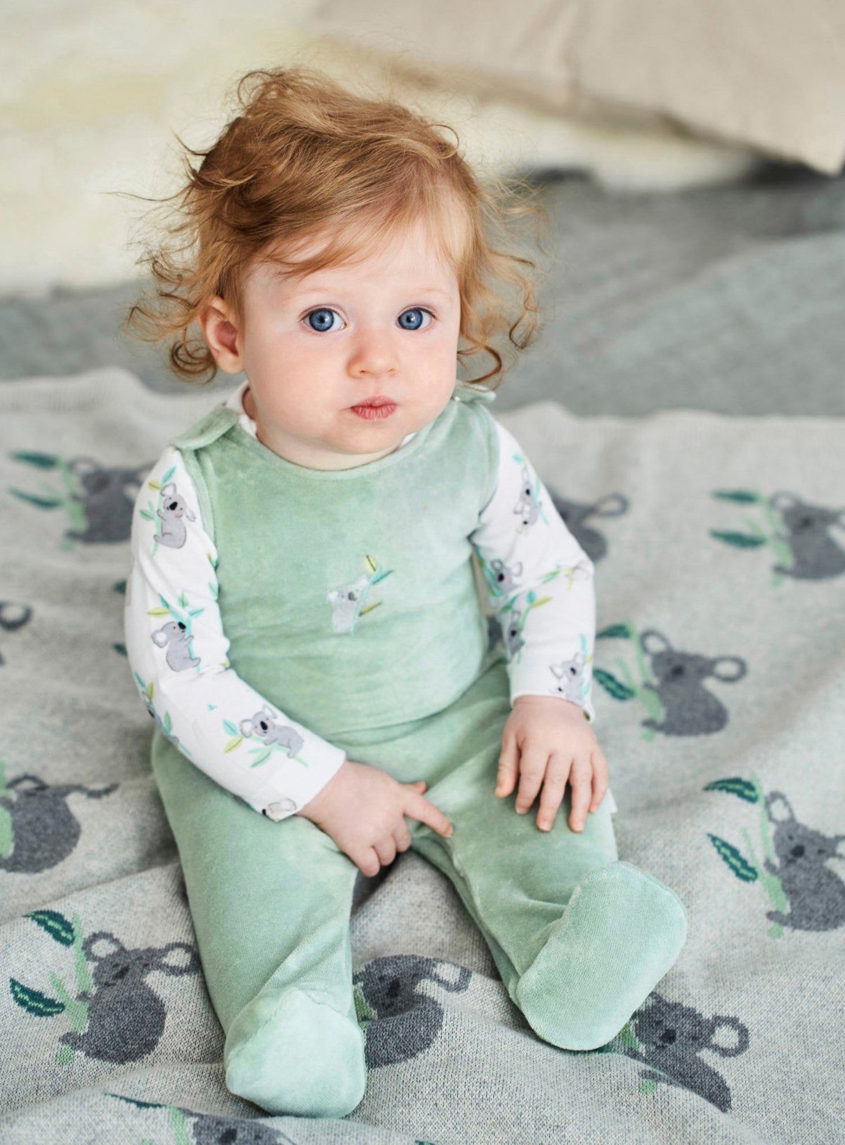 JOJO MAMAN B&amp;Eacute;B&amp;Eacute; 2 Piece Koala Dungaree Set Up To 3 mths