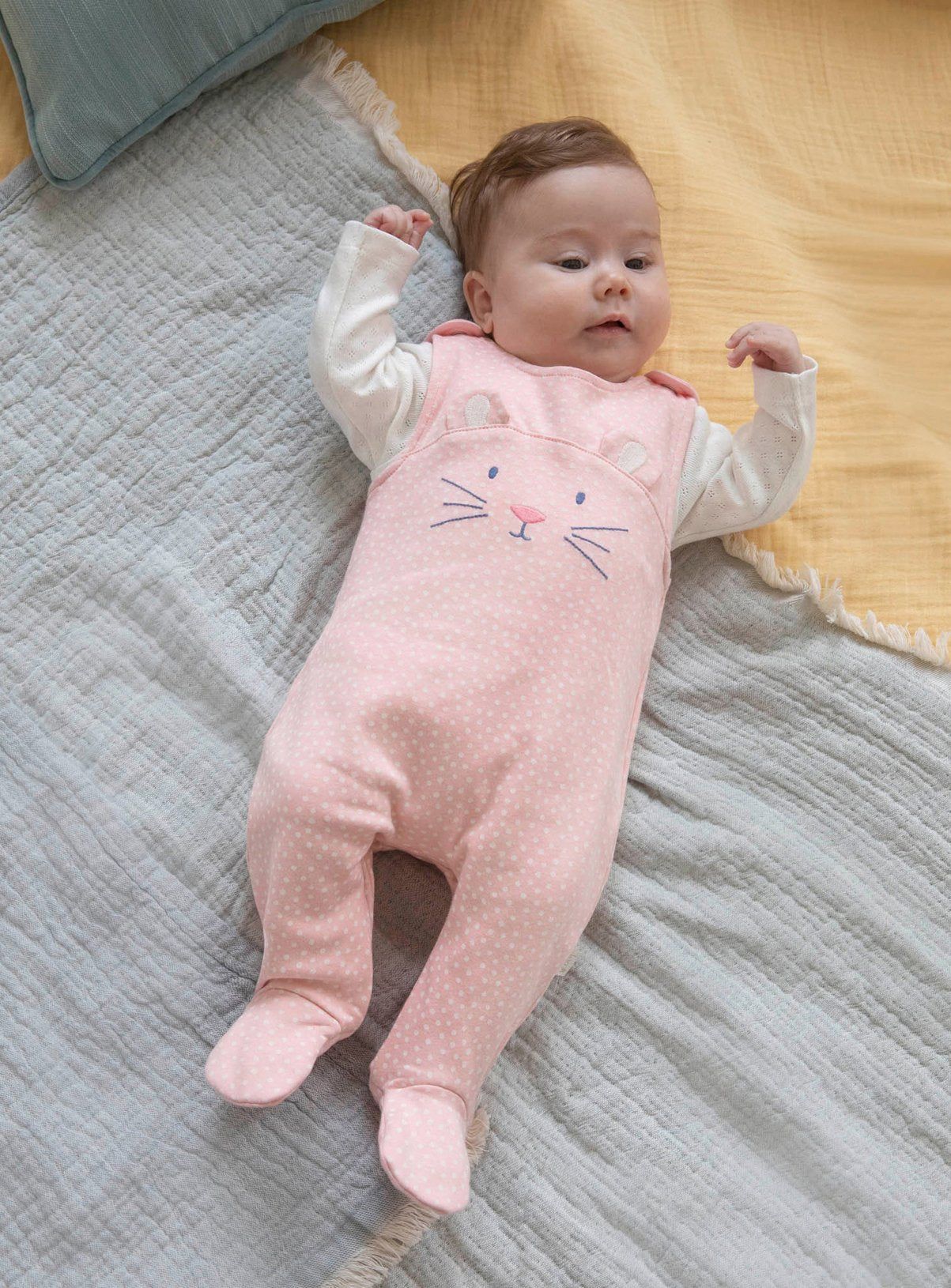 JOJO MAMAN B&amp;Eacute;B&amp;Eacute; 2 Piece Mouse Dungaree Set Up To 3 mths