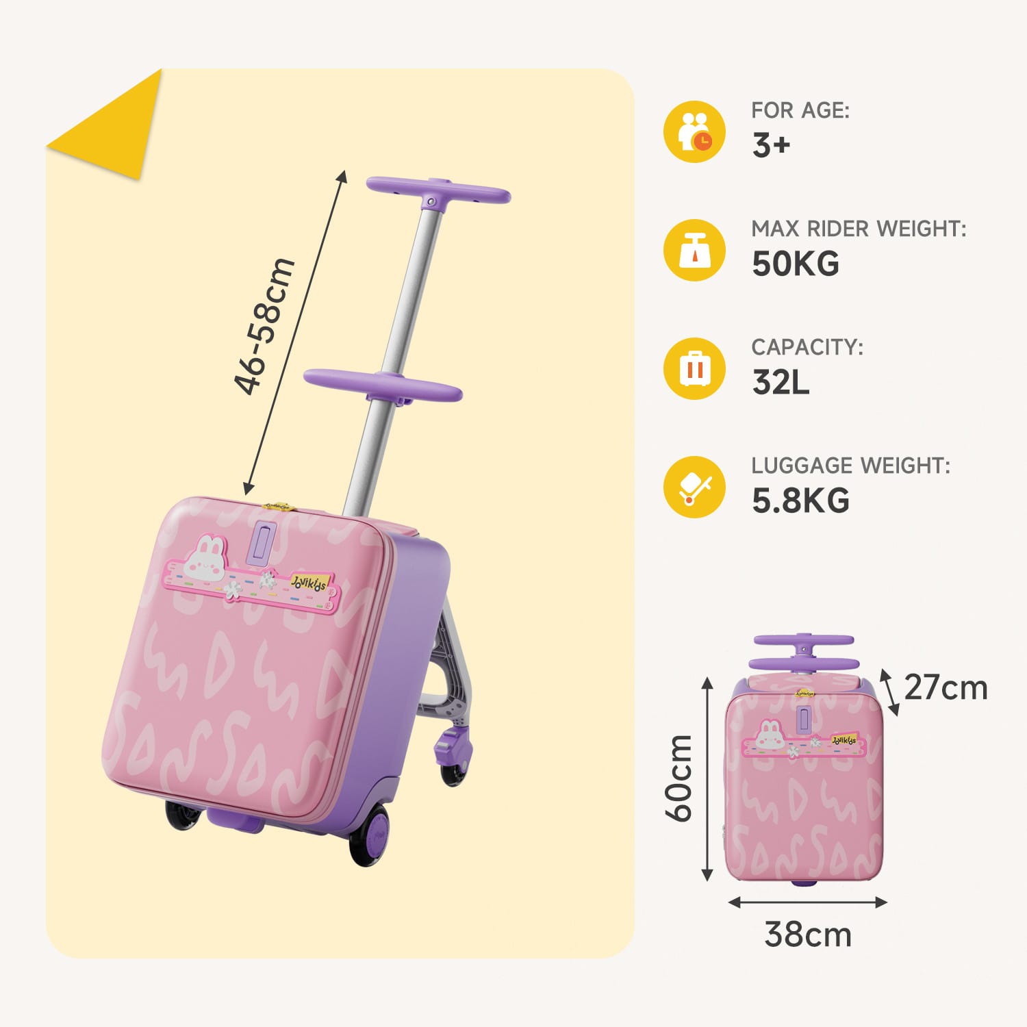 Jovikids JoyRide 3-in-1 ride-on suitcase pink, UK version