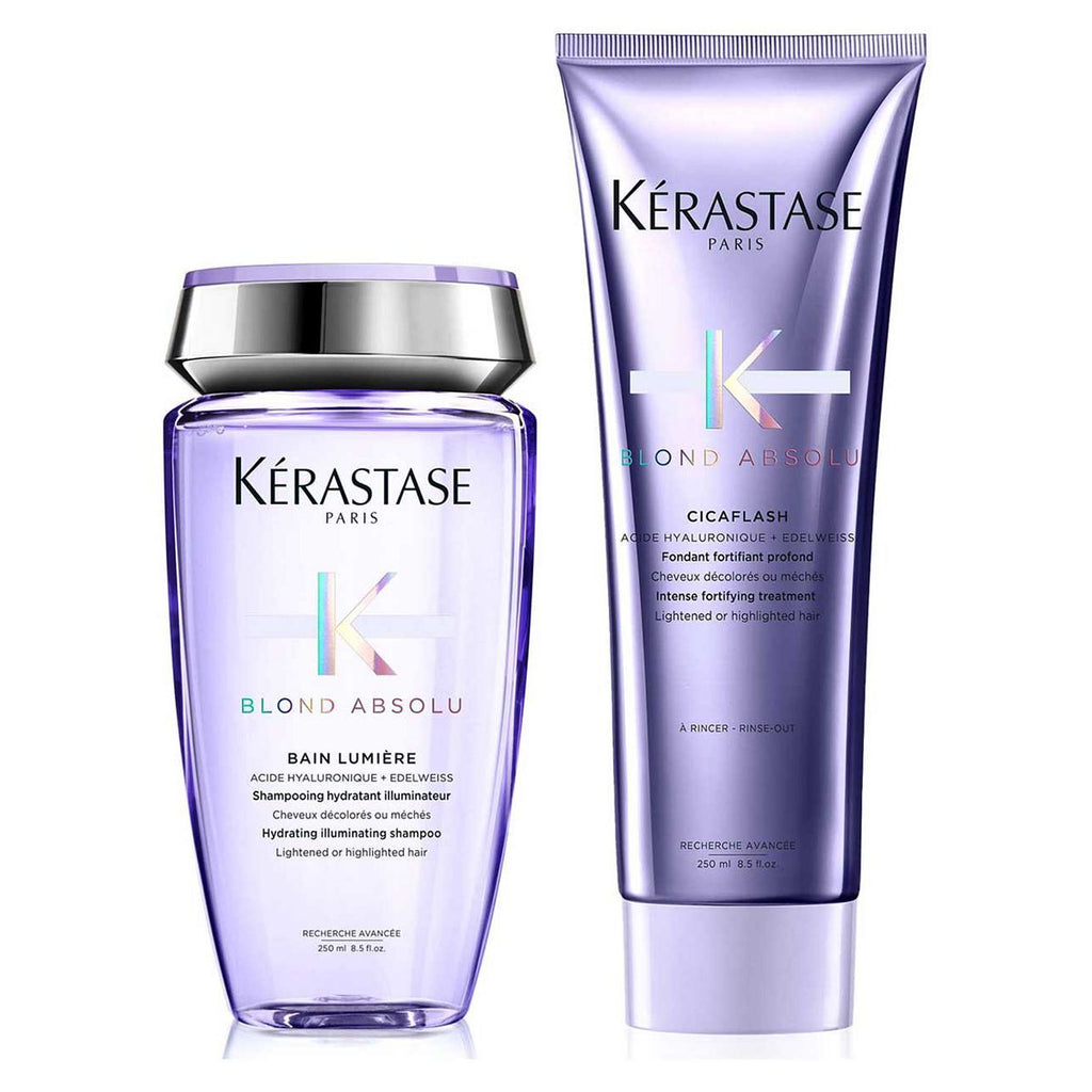 Kérastase Blond Absolu sjampo og balsamsett, rutine for blondt hår, formulert med hyaluronsyre, duosett