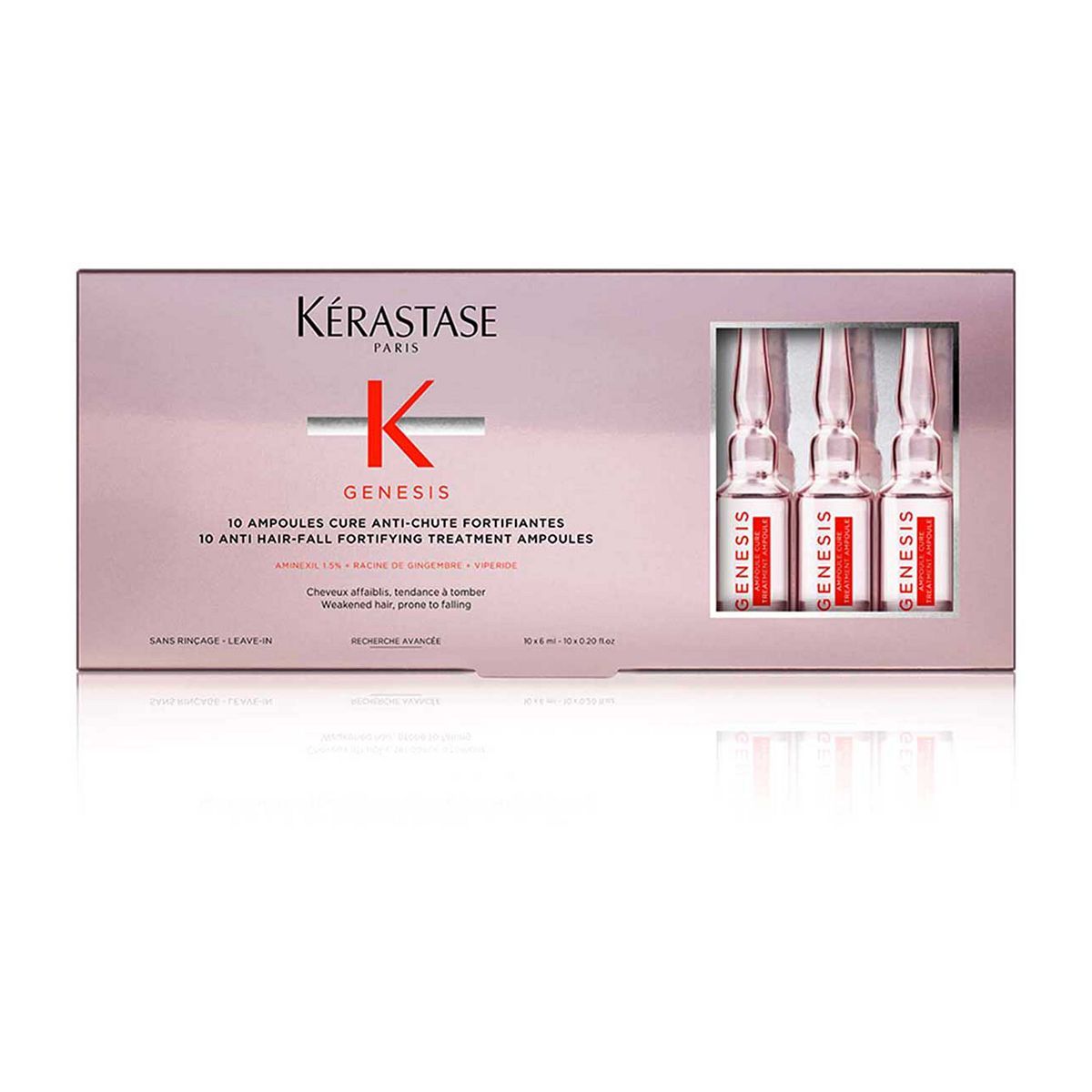 K&amp;eacute;rastase Genesis, Anti Hair-fall Strengthening Treatment, With Ginger Root, Ampoules Cure Anti-Chute Fortifiantes, 10x6ml