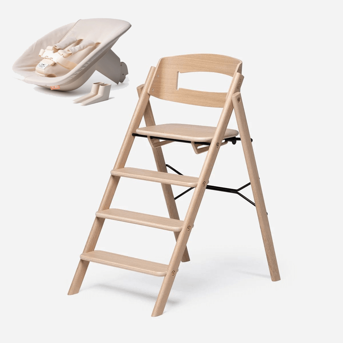 KAOS Klapp newborn highchair bundle in Majestic Oak, imported from the UK